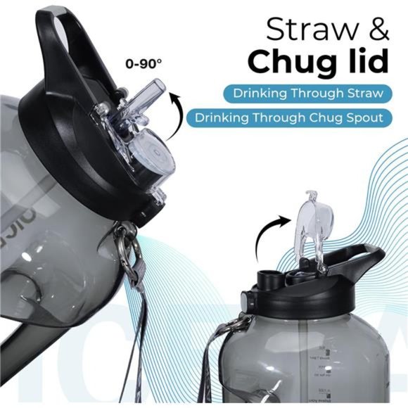 128 oz Water Bottle 2 in 1 Lid - 1 Gallon Water Jug Motivational Water Bottles - Picture 3 of 7
